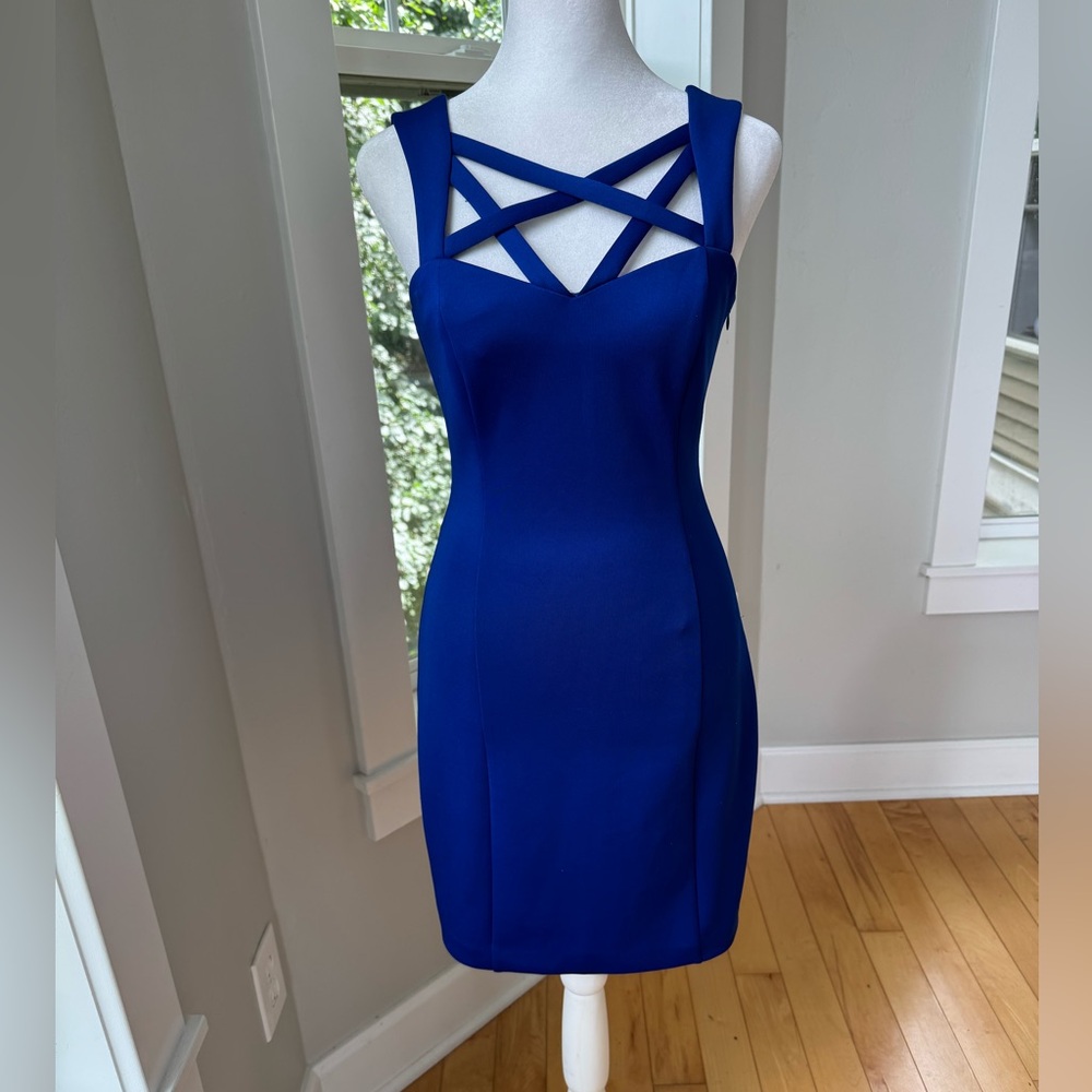 Guess Cobalt Blue Strappy Bodycon Mini Dress Homecoming Formal Prom Size 0 - Picture 8 of 15